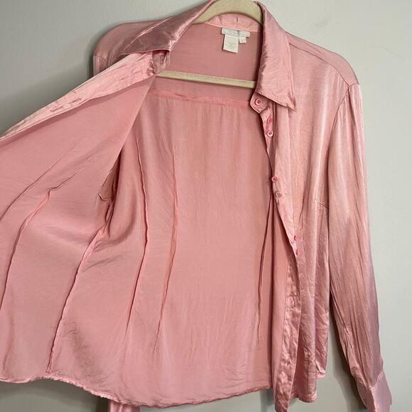 Votre Nom Silk Light Pink Button Down Long Sleeve Blouse Women’s Size Large - Picture 6 of 6